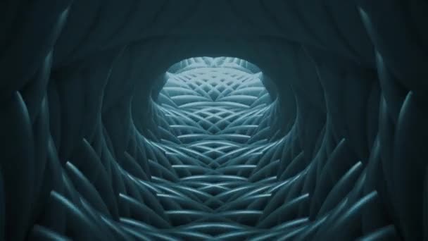 Abstrakter Spiralförmiger Futuristischer Blauer Tunnelhintergrund Mit Verwinkelten Symmetrischen Geometrischen Formen — Stockvideo