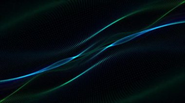 Soyut hareket arkaplanı zarif bir şekilde akan yeşil ve mavi dijital fraktal dalga. Bu soyut teknoloji konsepti tam bir HD ve kusursuz bir döngüdür..