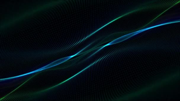 優美に流れる緑と青のデジタルフラクタル波と抽象的な動きの背景 この抽象的な技術コンセプトの背景はフルHdとシームレスなループです — ストック動画