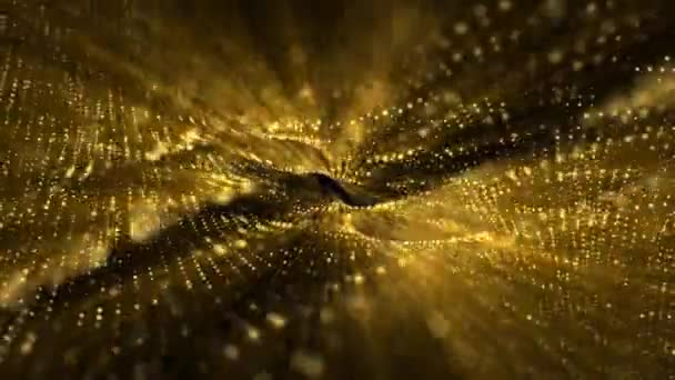 輝く金色の粒子と輝く光の光の流れのデジタルフラクタル波を持つ要約技術の背景 この現代的な動きの背景はフルHdとシームレスなループです — ストック動画