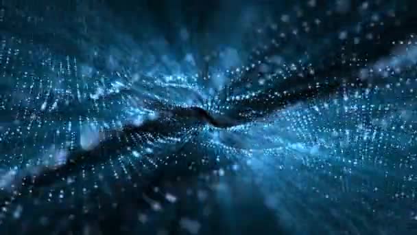 Abstrakter Technologiehintergrund Mit Einer Fließenden Digitalen Fraktalwelle Aus Leuchtend Blauen — Stockvideo