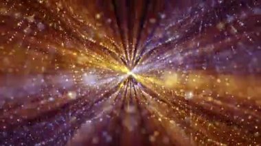 Parlak, parlak altın ve mavi parçacıklara ve parıldayan ışık ışınlarına sahip soyut ışıltılı bir arka plan. Tam HD ve döngülü cazibe hareketi arkaplan canlandırması.