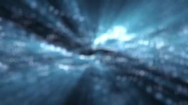 Pırıl pırıl mavi arkaplan animasyonu parlak mavi bokeh parçacıkları ve parıldayan ışık ışınları. Bu soyut hareket arkaplanı tam HD ve dikişsiz bir döngüdür.