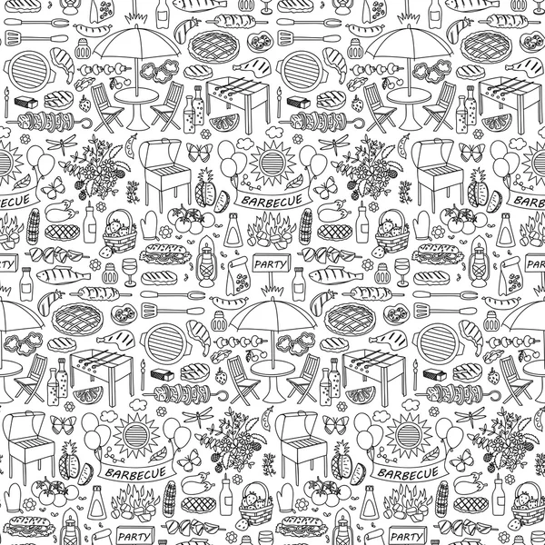 Barbecue partie doodle motif sans couture — Image vectorielle