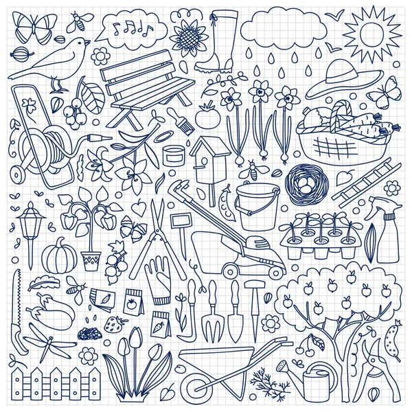 Conjunto de doodle de jardim —  Vetores de Stock