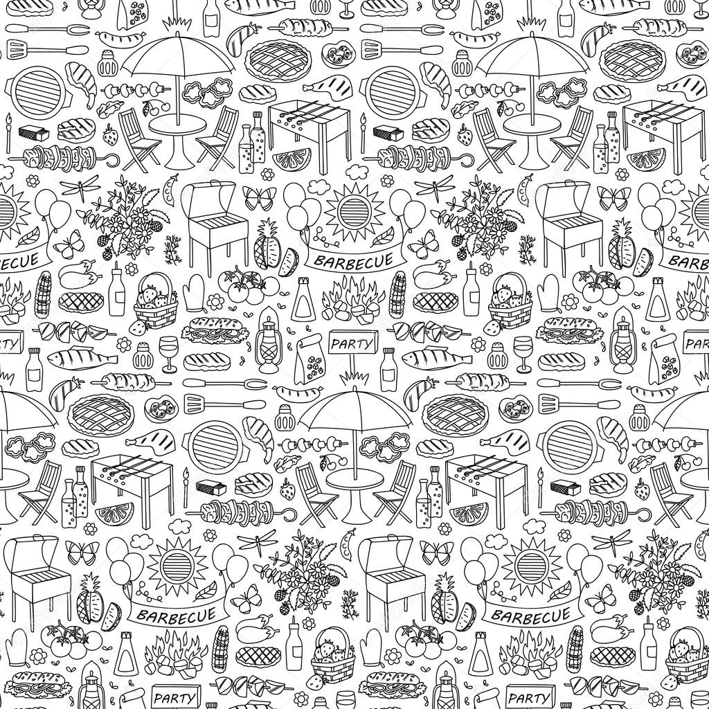 Barbecue party doodle seamless pattern