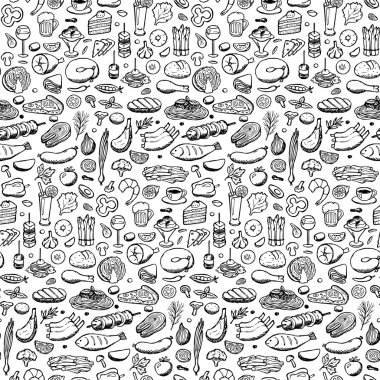 Elle çizilmiş yiyecek ve içecek ayarla