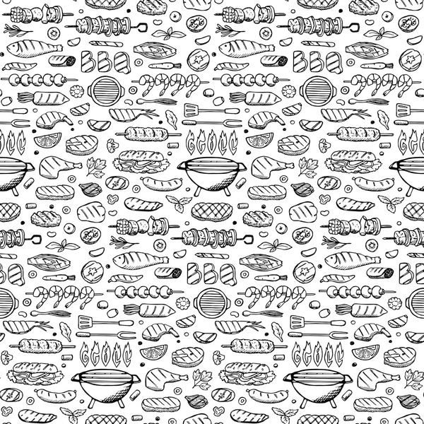 Grill-grătar doodle set — Vector de stoc