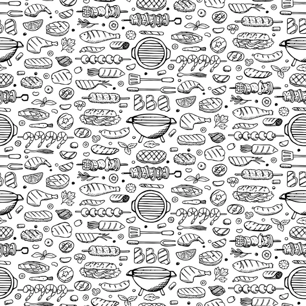 Grill-grătar doodle set — Vector de stoc