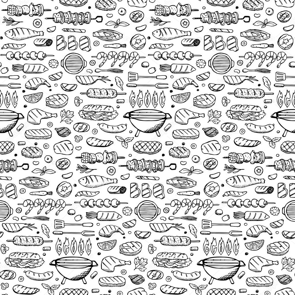 Grill Barbecue Doodle Set Stock Vector C Kronalux