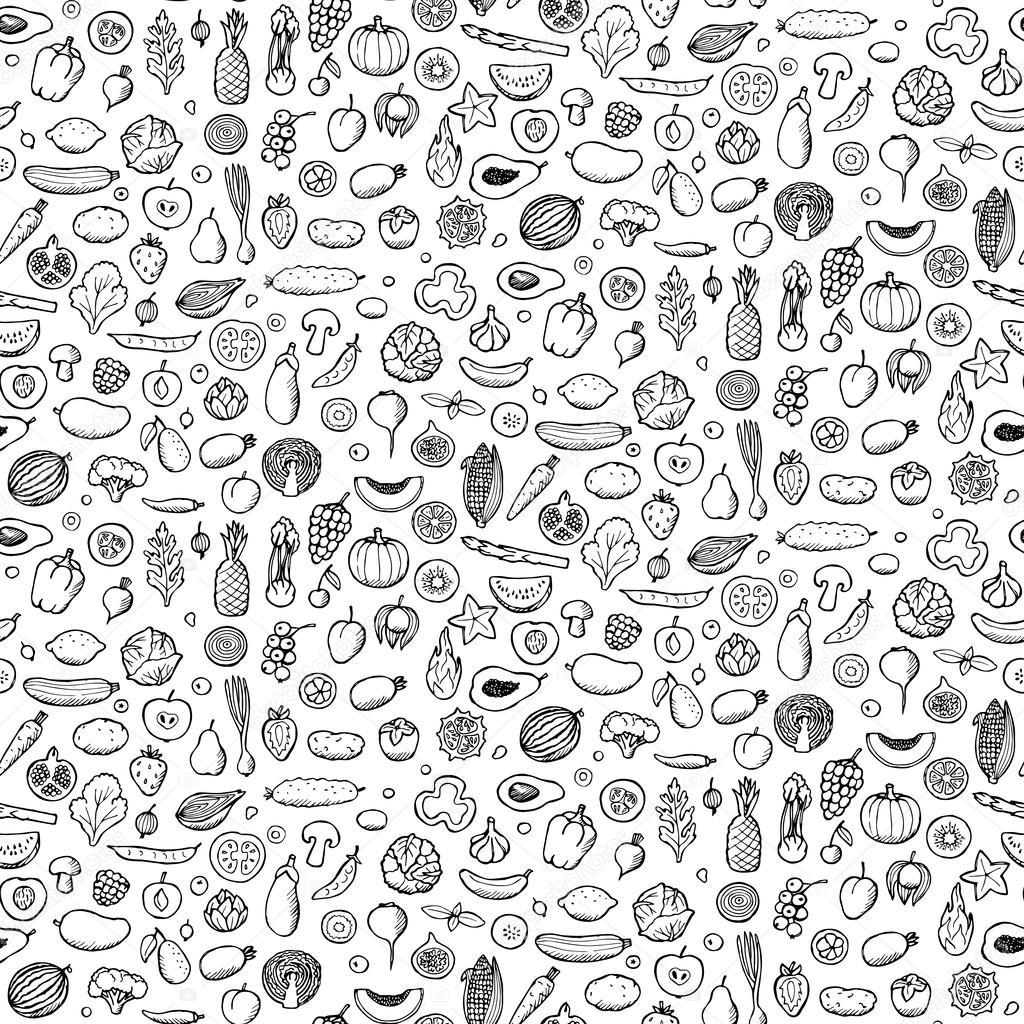 Vegetables and fruits Seamless hand drawn pattern