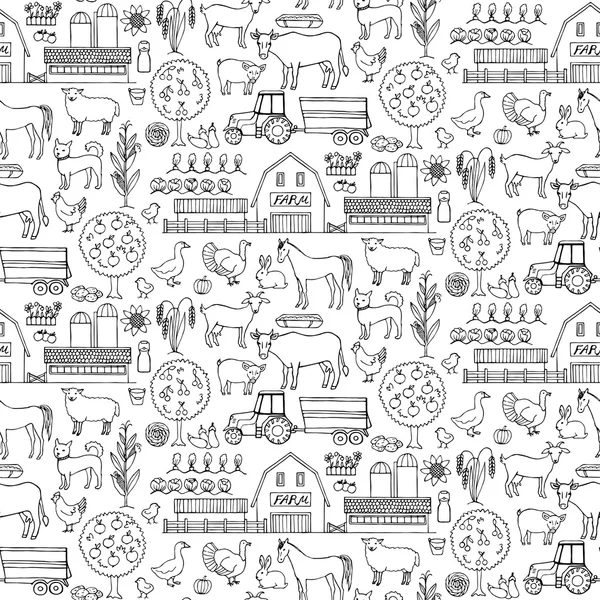Farm doodle seamless pattern — Stock Vector