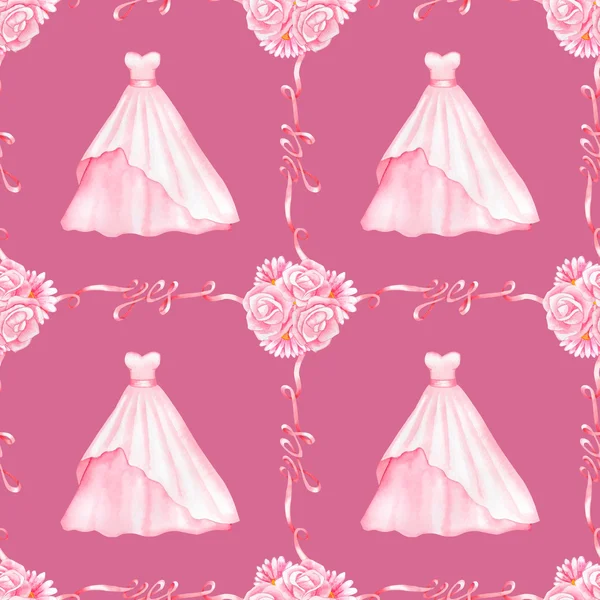 Wedding Dress watercolor seamless pattern — Stock Photo, Image