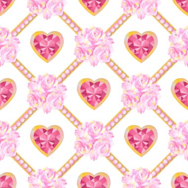 Kalpler ve çiçeklerle suluboya sorunsuz desen