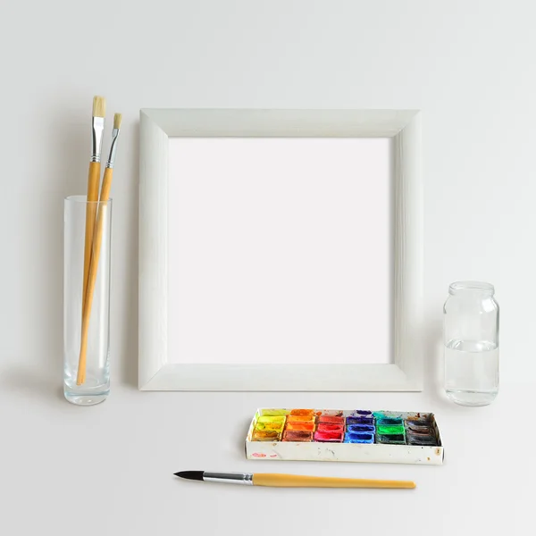 Square Frame Mock Up met waterverf — Stockfoto