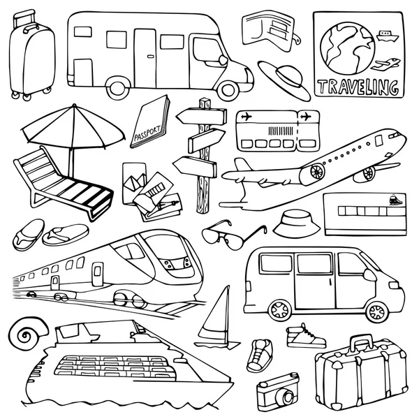 Juego de viajes con transportes — Vector de stock