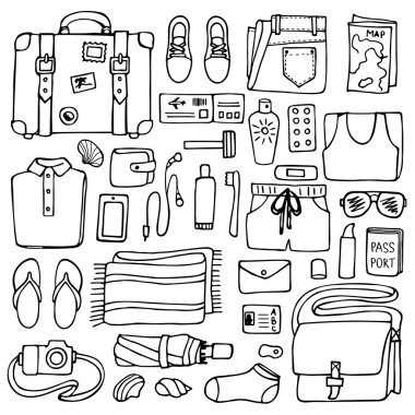 Adam seyahat Doodle Set