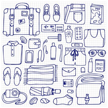 Adam seyahat Doodle Set