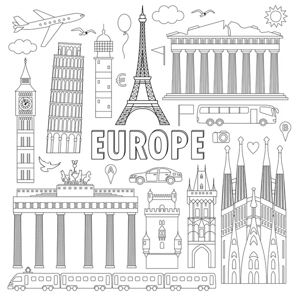 Europa viaje conjunto — Vector de stock