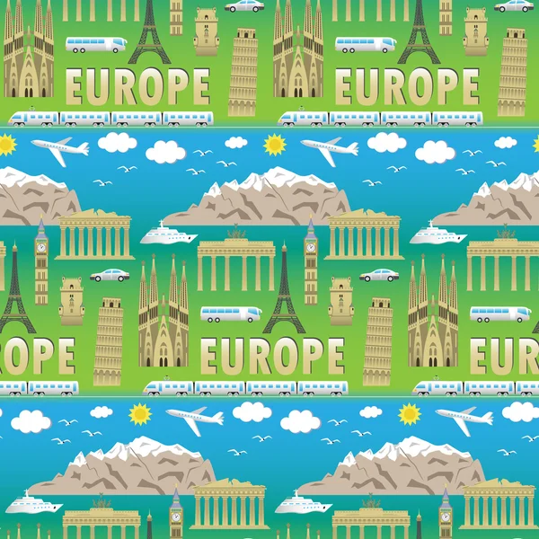 Europe travel coloured seamless pattern — Stock Vector