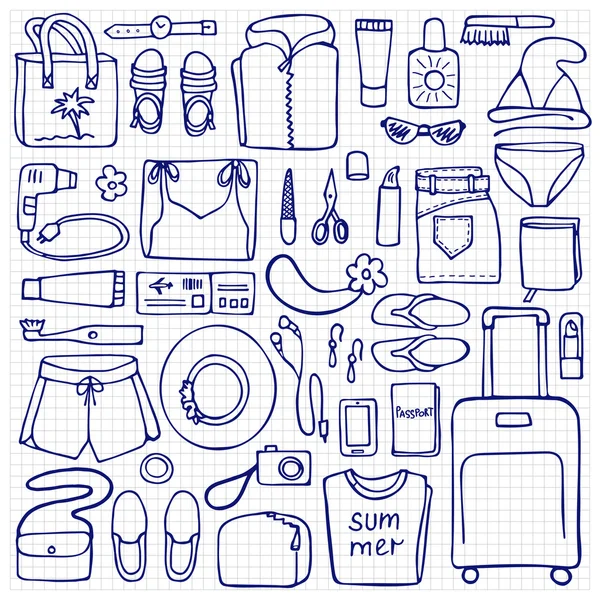 Vrouw reizen Doodle Set — Stockvector