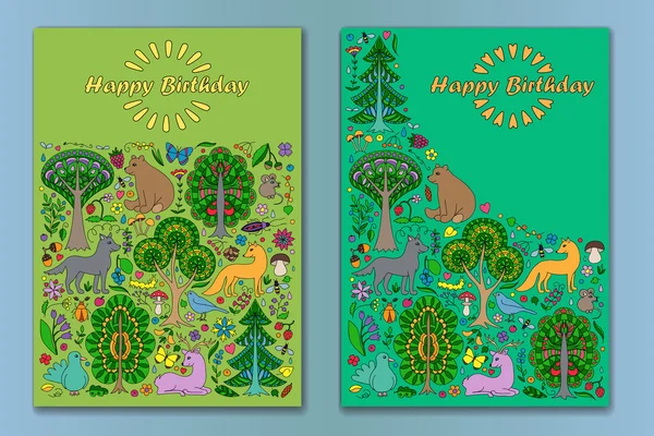 Groet cardwith Wonderland Fun Forest — Stockvector