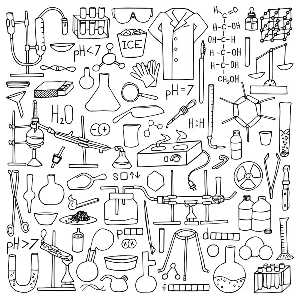 Conjunto de doodle de química — Vetor de Stock
