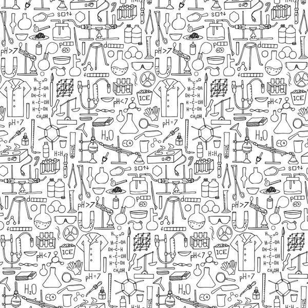 Chemistry doodle seamless pattern - Stok Vektor