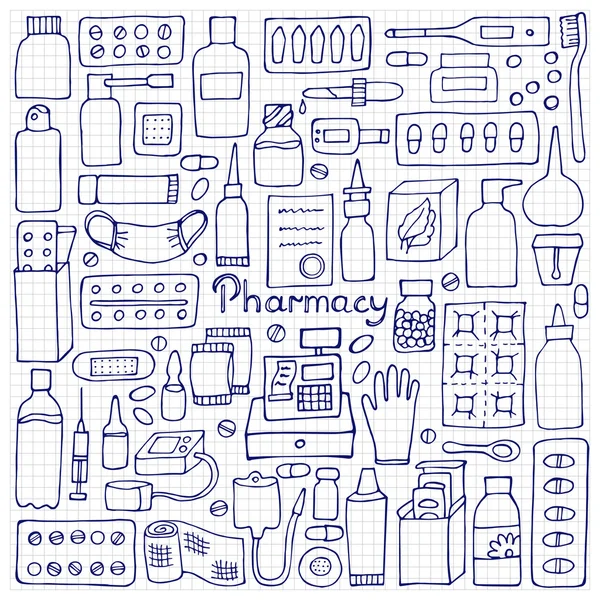 Farmaceutisk doodle set — Stock vektor