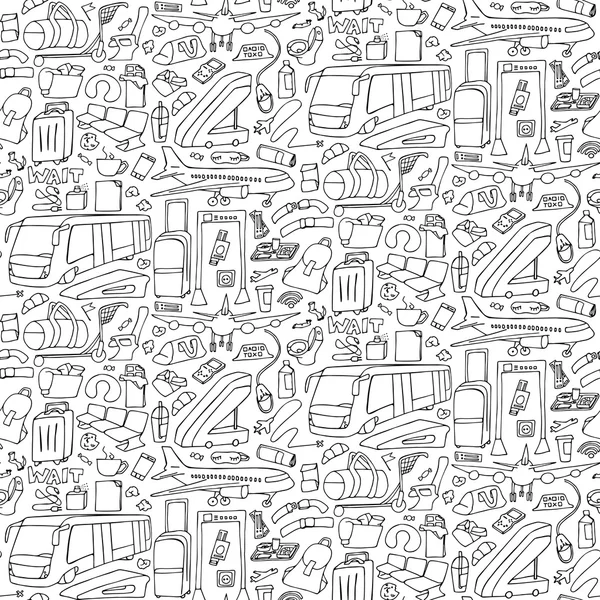 Airport Doodle Seamless Pattern — Stock Vector