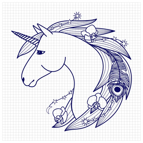 Unicorn på kvadrerade papper — Stock vektor