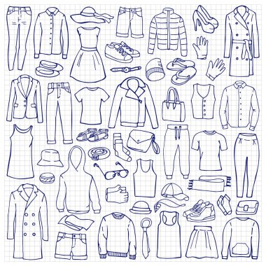 Erkek ve kadın giysileri ile küme doodle