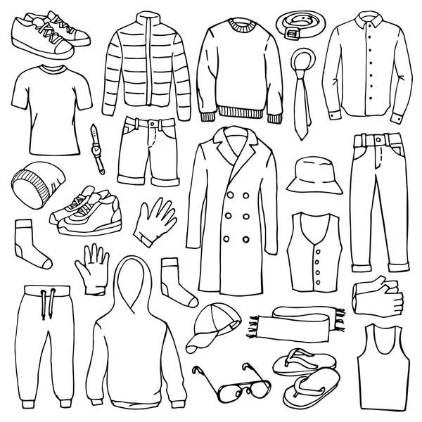 Doodle conjunto com roupas de homem —  Vetores de Stock