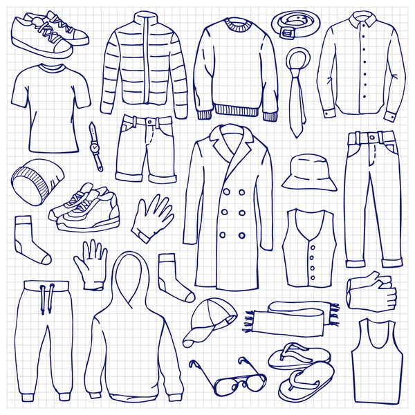 Doodle набір з чоловічим одягом — стоковий вектор