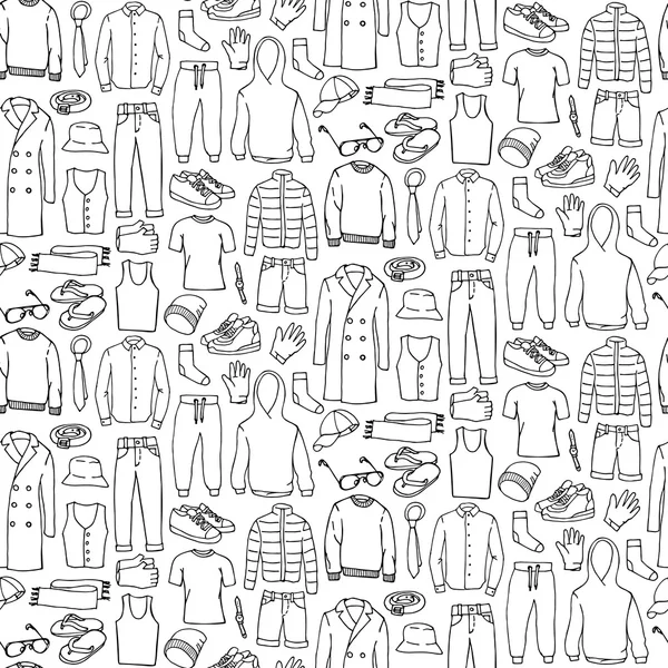 Doodle padrão sem costura com roupas de homem —  Vetores de Stock