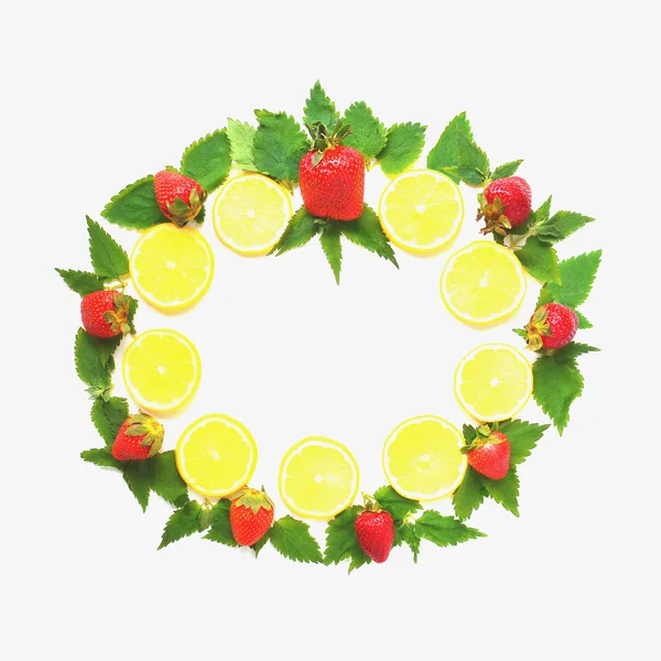 Cadre rond citron, menthe et fraise — Photo