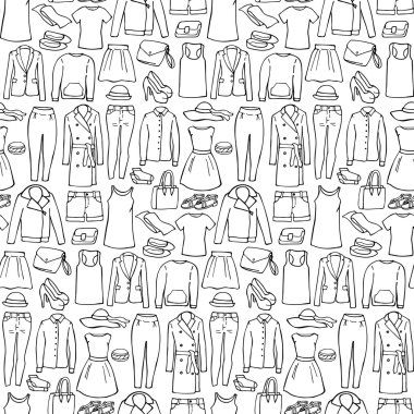Kadın giysileri ile Seamless Modeli doodle