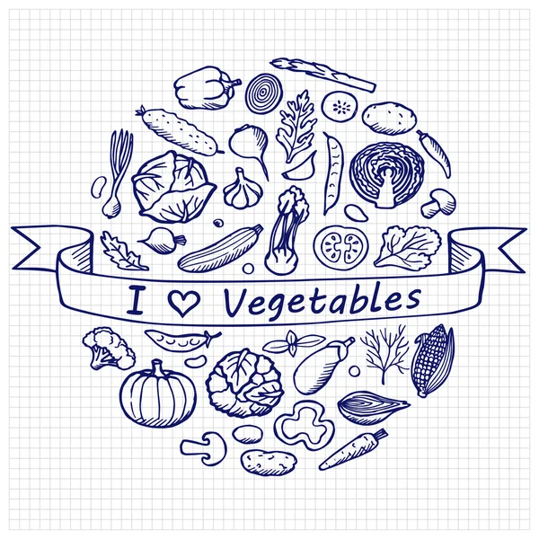 Doodle szeretem zöldség készlet — Stock Vector