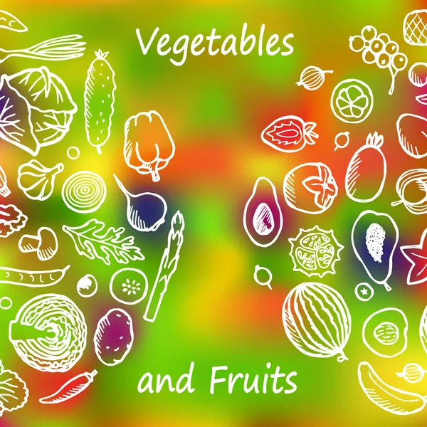 Conjunto de garabatos de frutas y verduras — Vector de stock