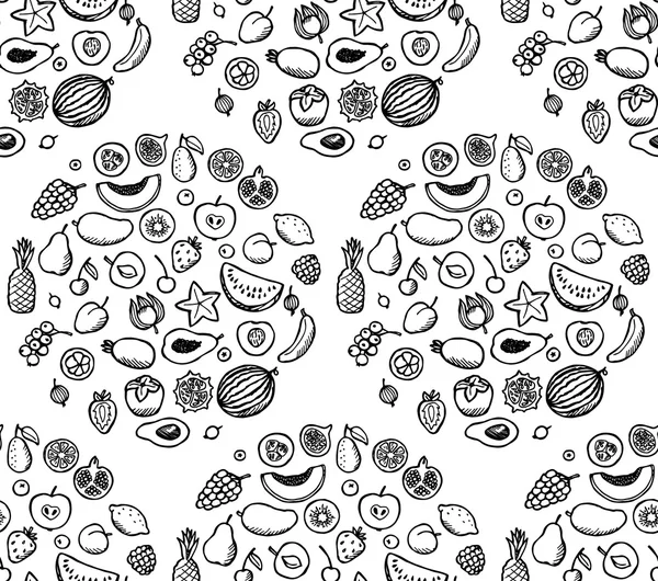 Fruta Doodle patrón sin costura — Vector de stock