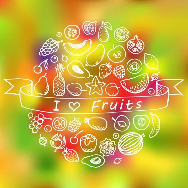 Ensemble de caniches aux fruits J'aime les fruits — Image vectorielle