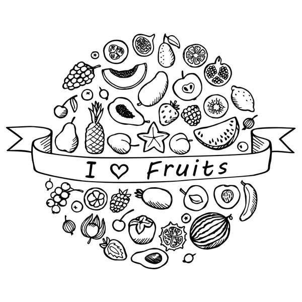 Conjunto de Doodle Vintage Me encantan las frutas — Vector de stock