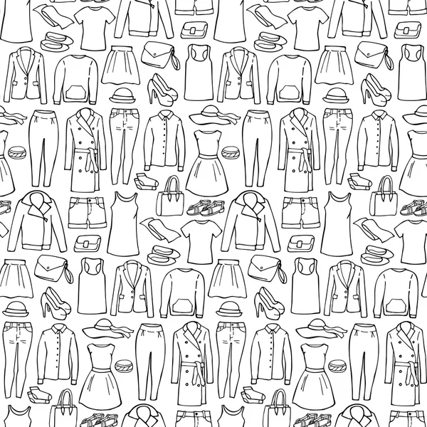 Doodle naadloze patroon met kleding vrouw — Stockvector