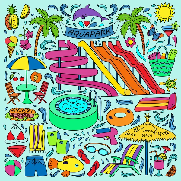 Aquapark barevné doodle sada — Stockový vektor