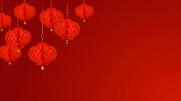 Lanternas de papel vermelho Composição com efeito bokeh. Eco frendly decorações de férias — Vetor de Stock