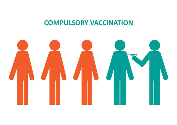Poster voor verplichte vaccinatie met een rij mensen die wachten op vaccinaties — Stockvector