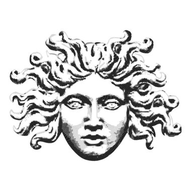 Antika tarzda boyanmış bir kafa heykeli.