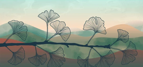 Naturlig abstrakt botanisk konst banner med ginkgo gren — Stock vektor