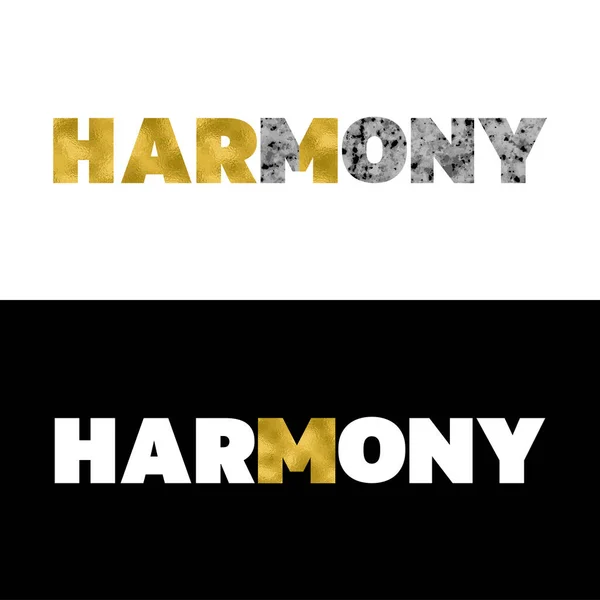 Harmony t shirt print se zlatou fólií a kamennou texturou set — Stockový vektor