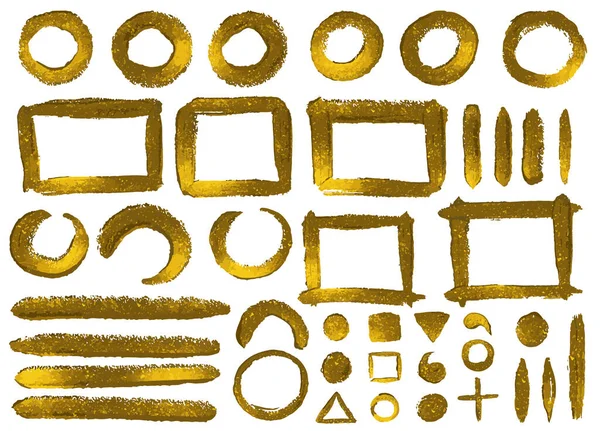 Set Hand Drawn Gold Glitter Paint Frames Elements Paint Brush — Stock Vector